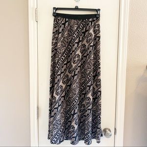 Pleoione Black Brown Geometric High Waisted Long Maxi Skirt S